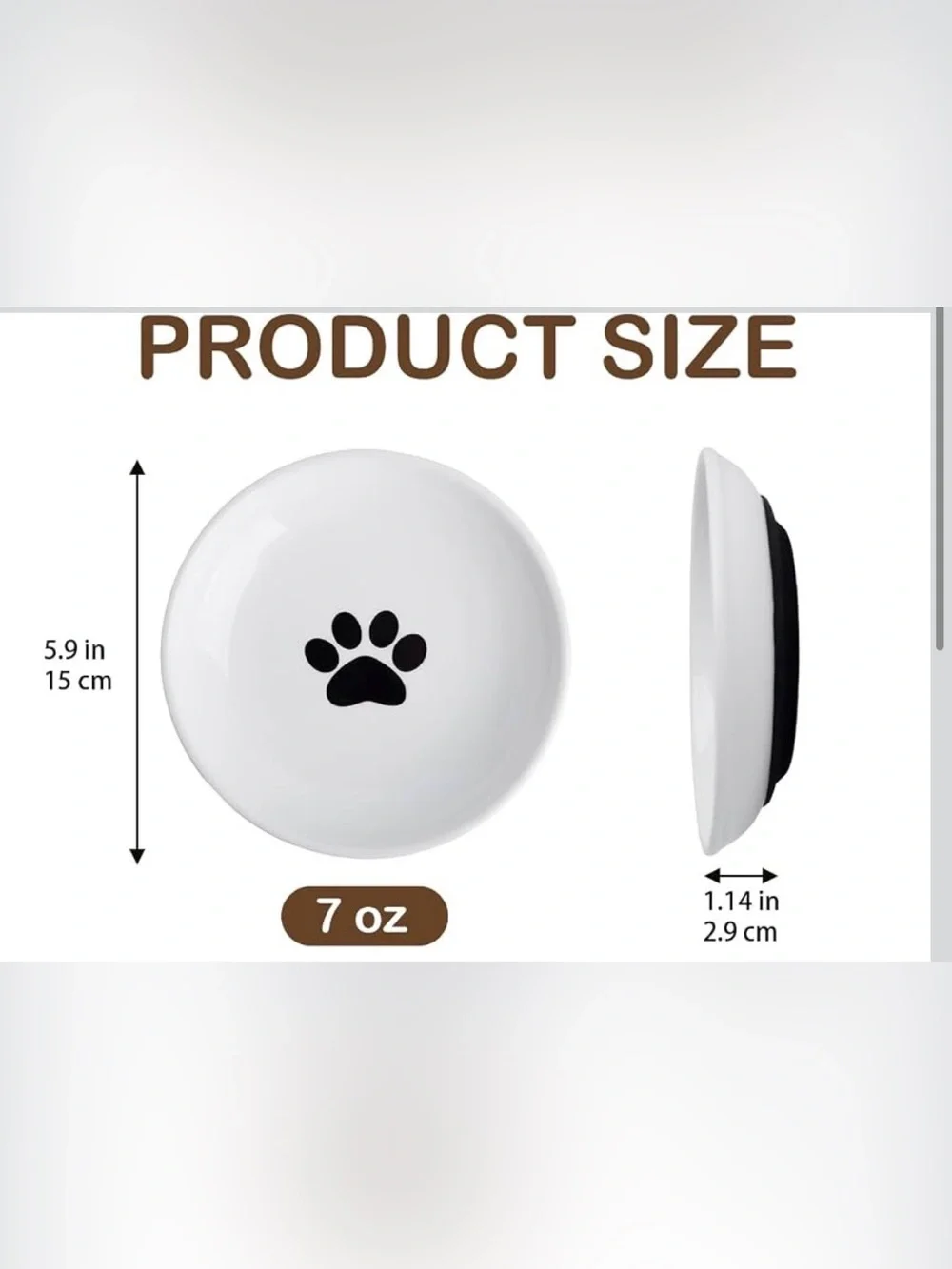 4 pack White Ceramic Cat Bowl with Black Paw Print - Non-Slip Pet Dish